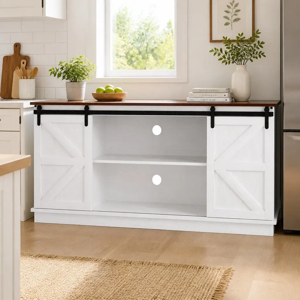 Buffet Sideboard Storage Cabinet White 150cm MDF with Pinewood