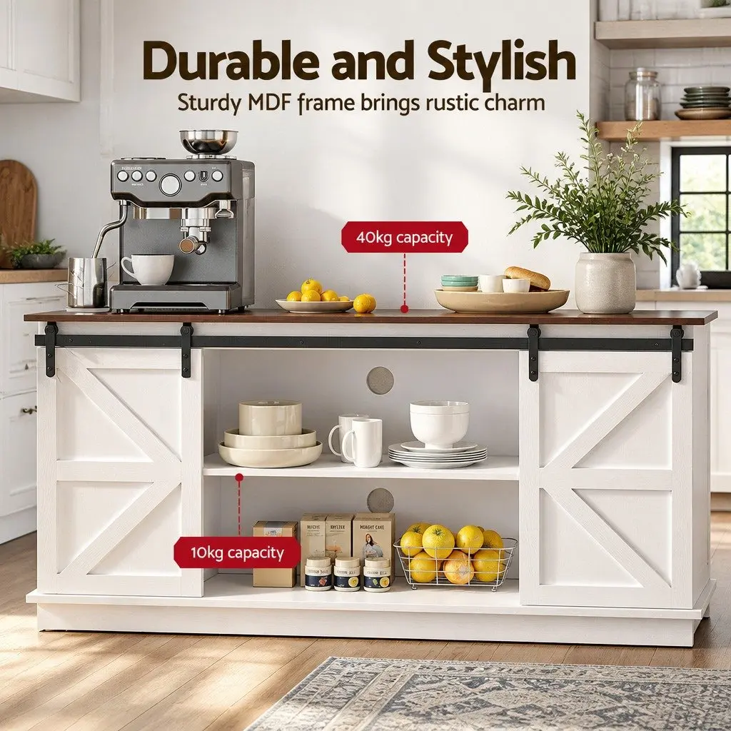 Buffet Sideboard Storage Cabinet White 150cm MDF with Pinewood