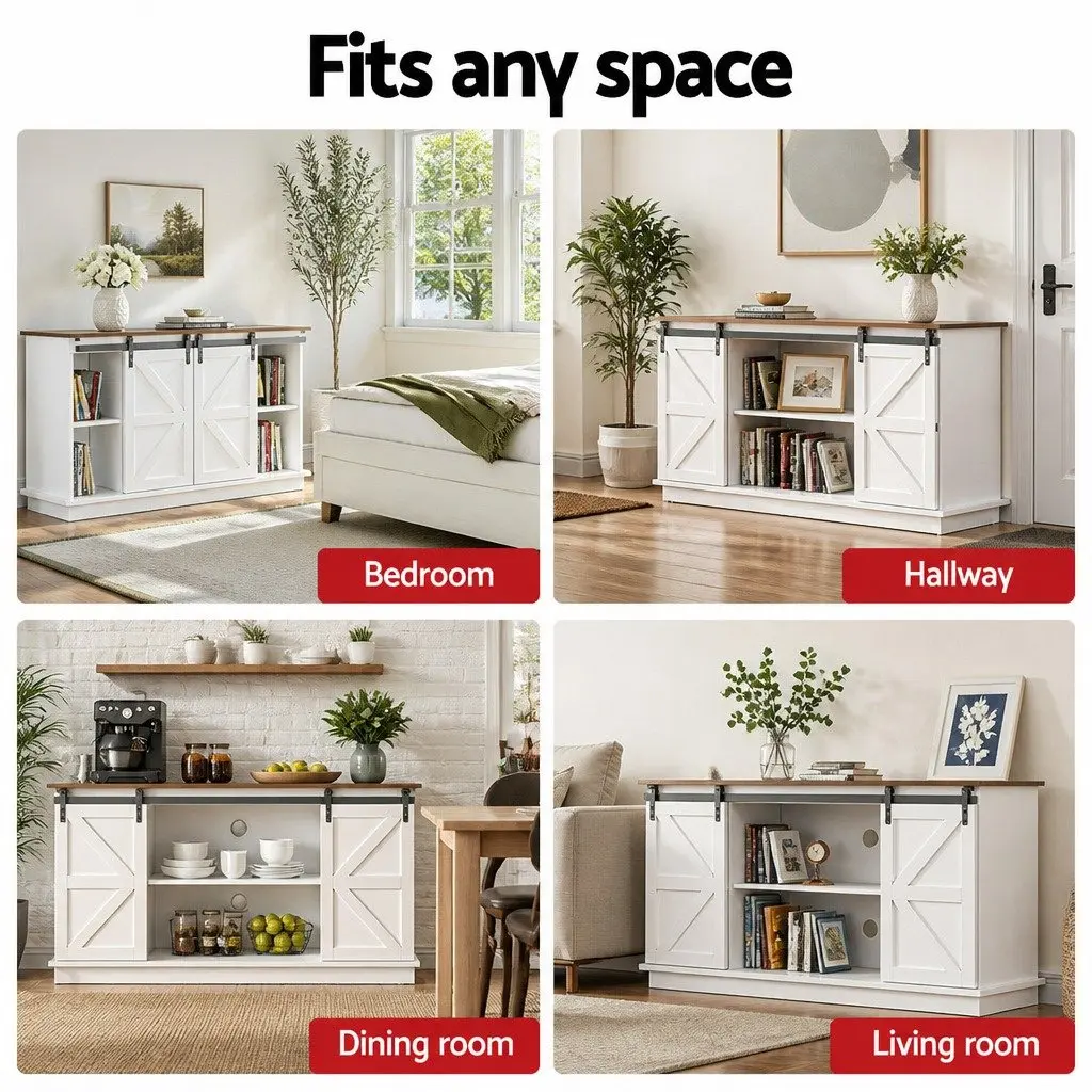 Buffet Sideboard Storage Cabinet White 150cm MDF with Pinewood