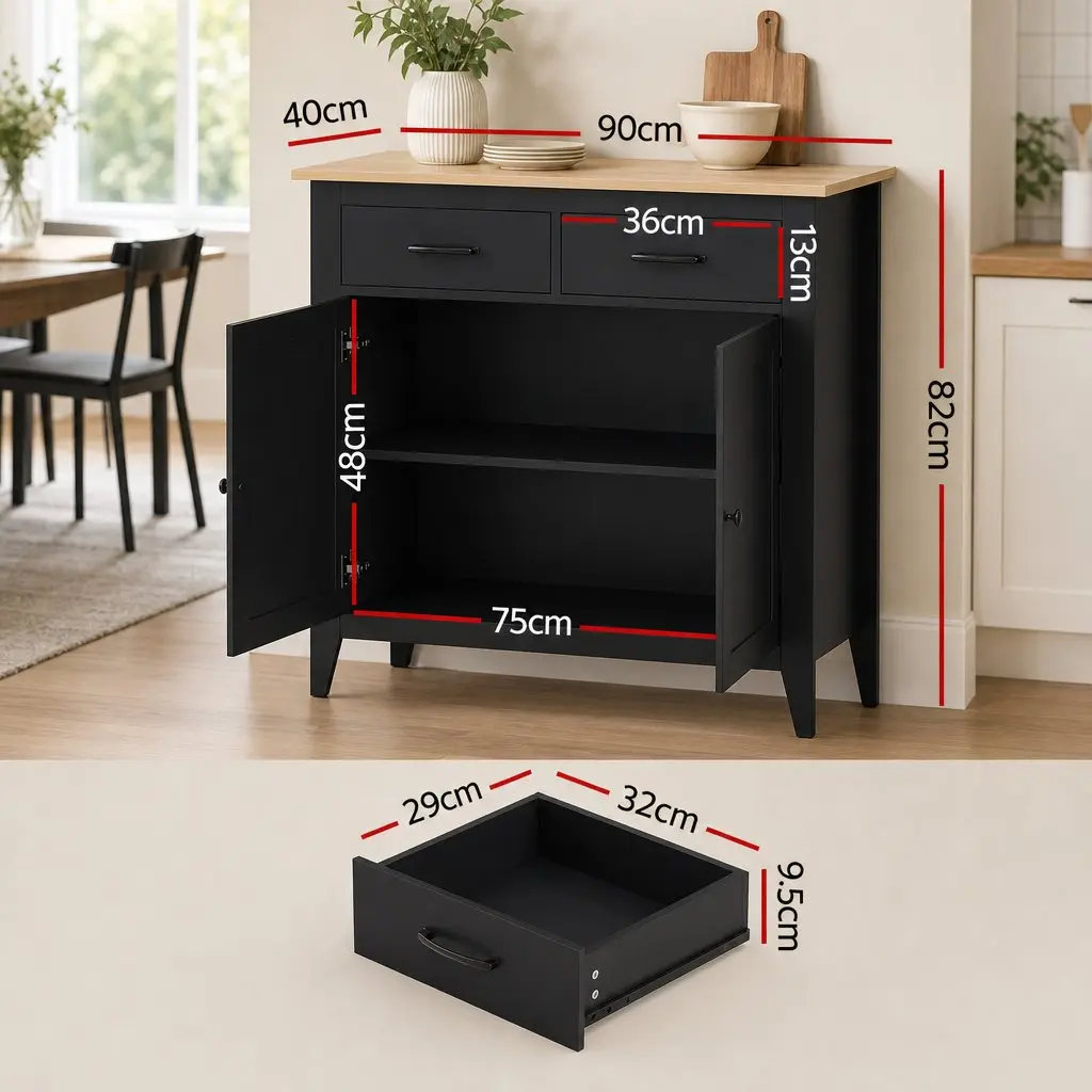 90cm Buffet Cabinet with 2 Durable Drawers