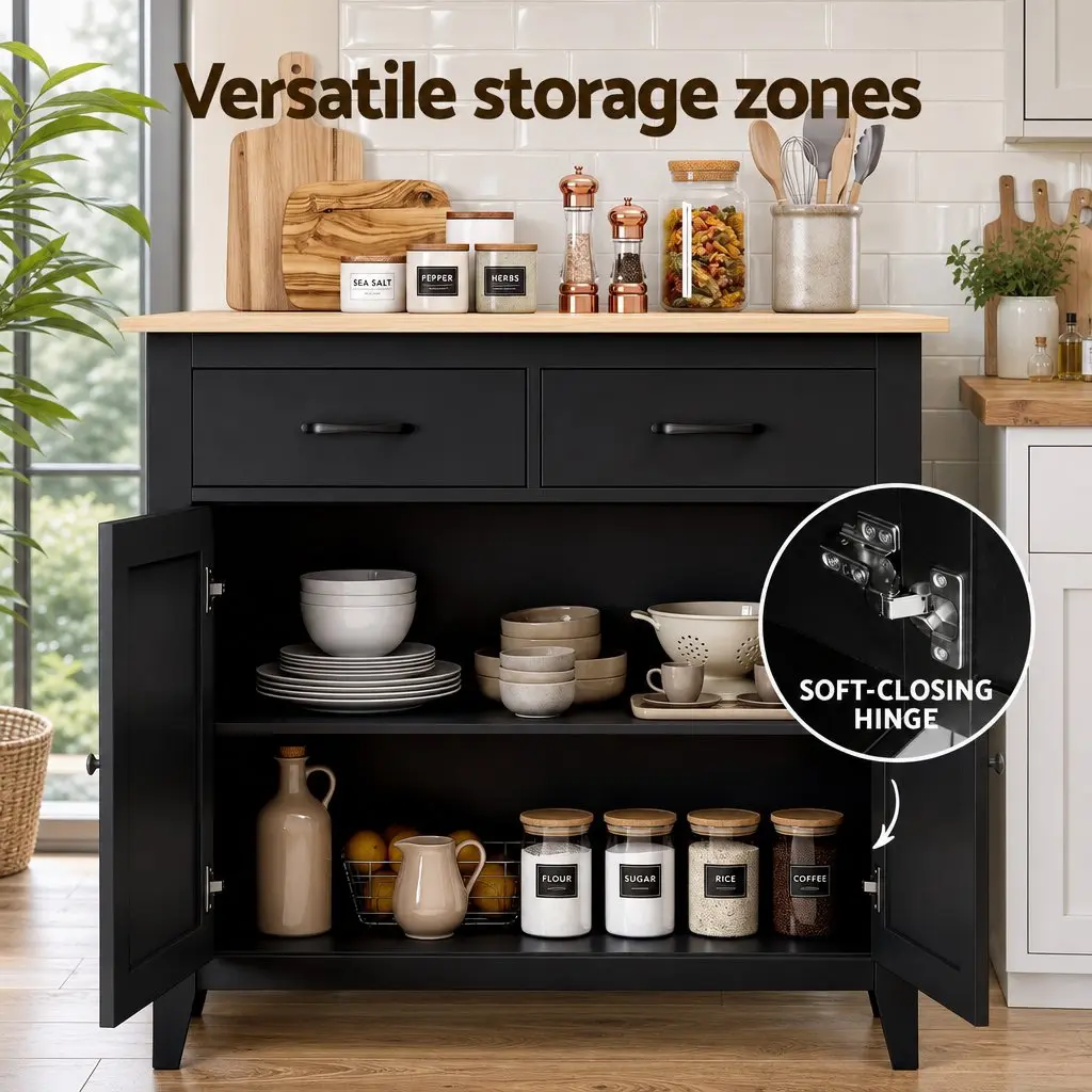 90cm Buffet Cabinet with 2 Durable Drawers