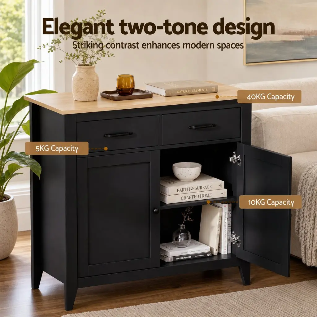 90cm Buffet Cabinet with 2 Durable Drawers