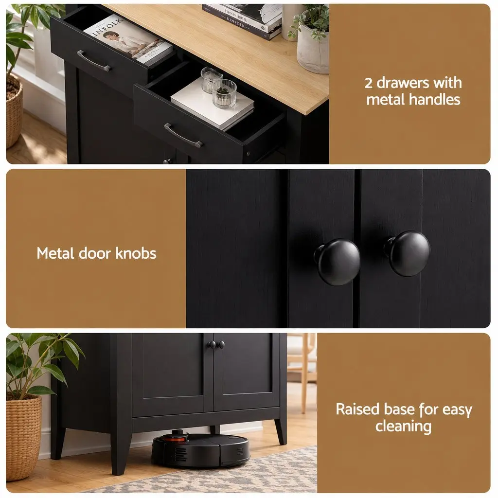 90cm Buffet Cabinet with 2 Durable Drawers