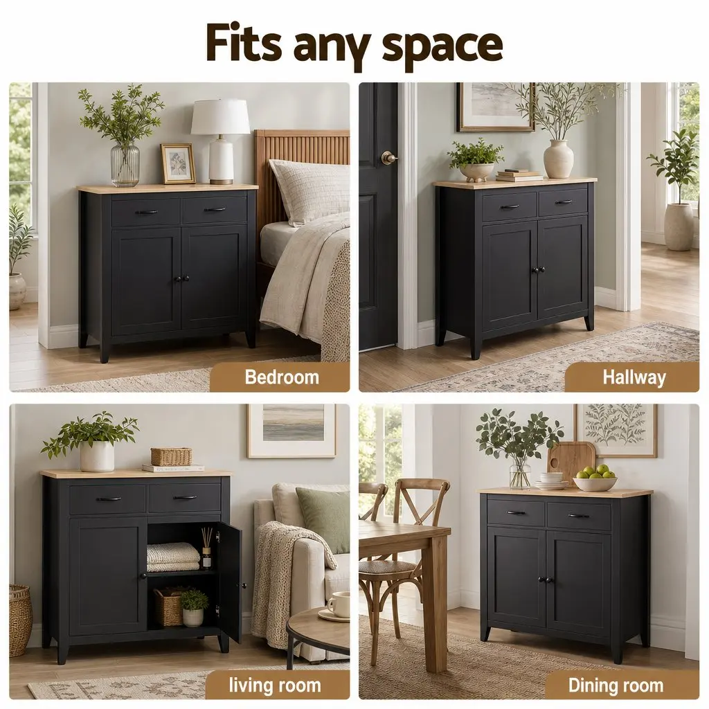 90cm Buffet Cabinet with 2 Durable Drawers