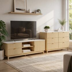 Pine Storage Combo: TV Unit & Chest of Drawers Set