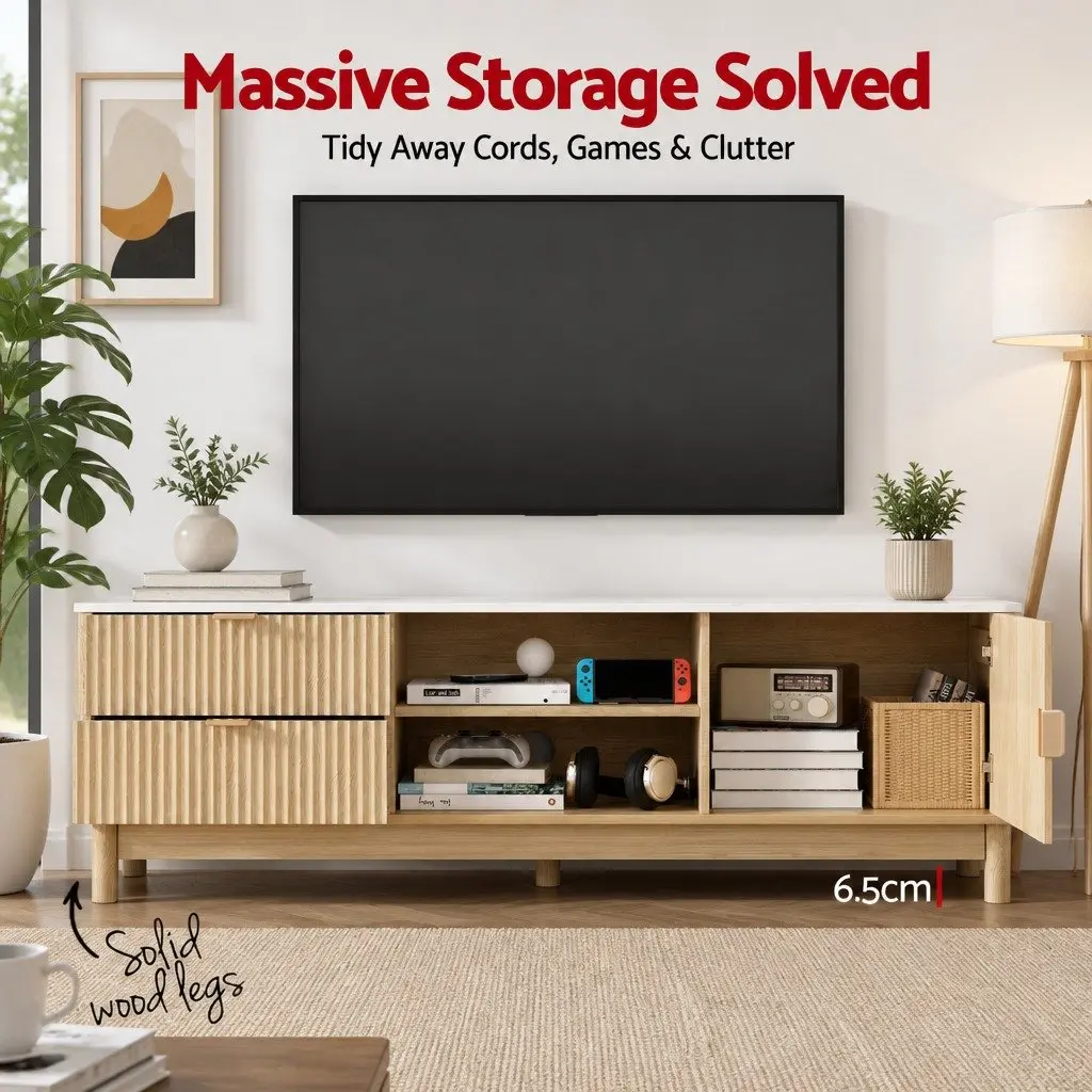 TV Unit & Chest of Drawers Set with Solid Wood Legs Pine Storage Combo