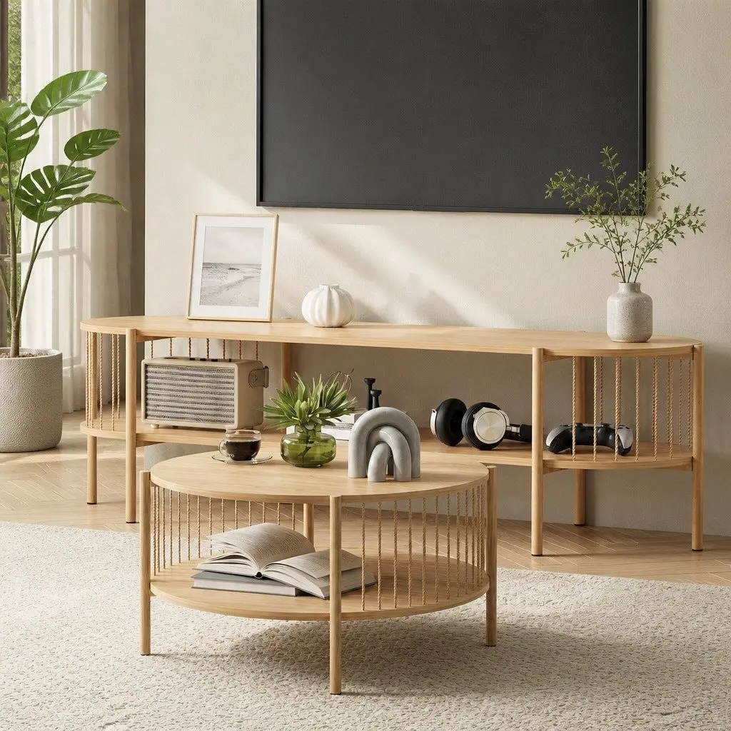 Pine Living Room TV Unit and Coffee Table Set