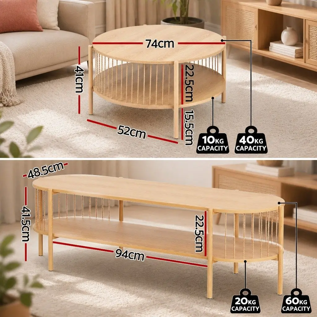 Pine Living Room TV Unit and Coffee Table Set