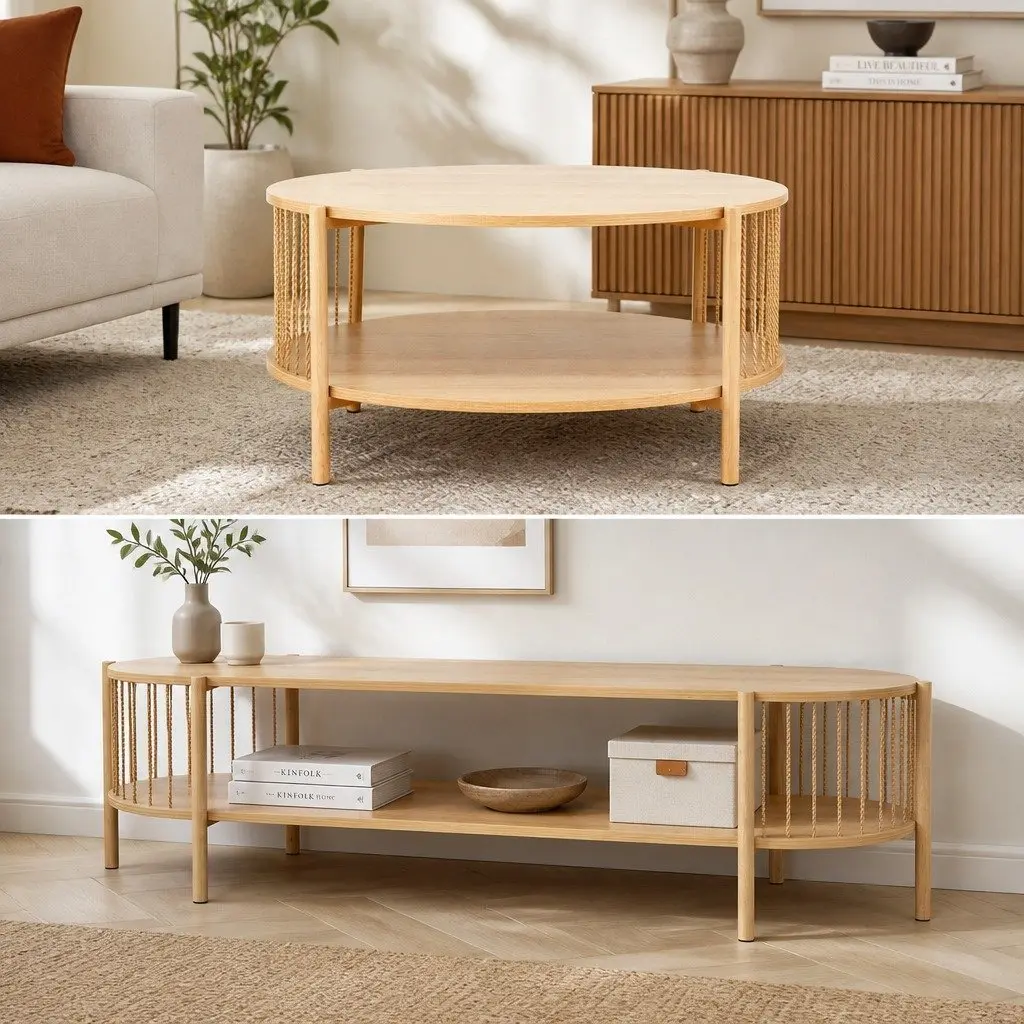 Pine Living Room TV Unit and Coffee Table Set