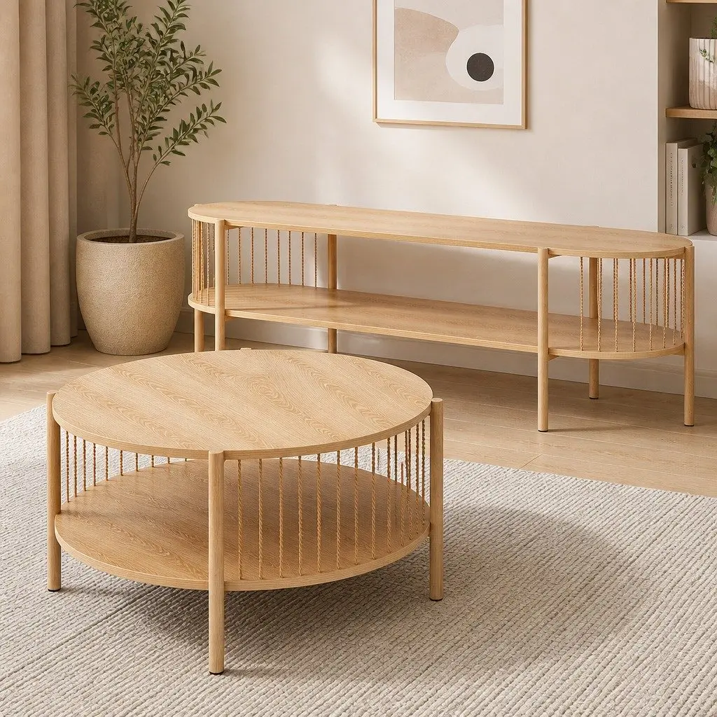 Pine Living Room TV Unit and Coffee Table Set