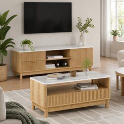 Pine Wood TV Entertainment Unit & Coffee Table Set