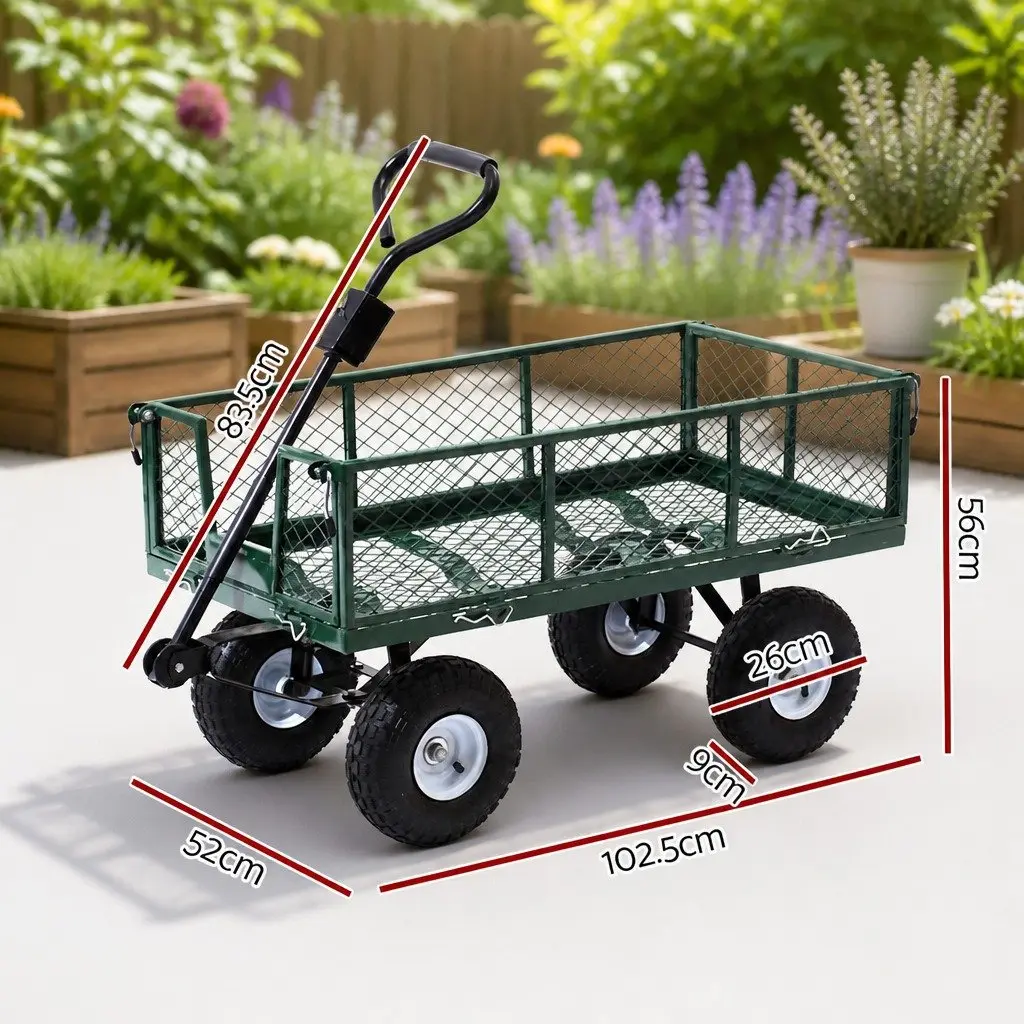 Mesh Garden Cart Heavy-Duty Outdoor Transport Storage Green 96cm Steel