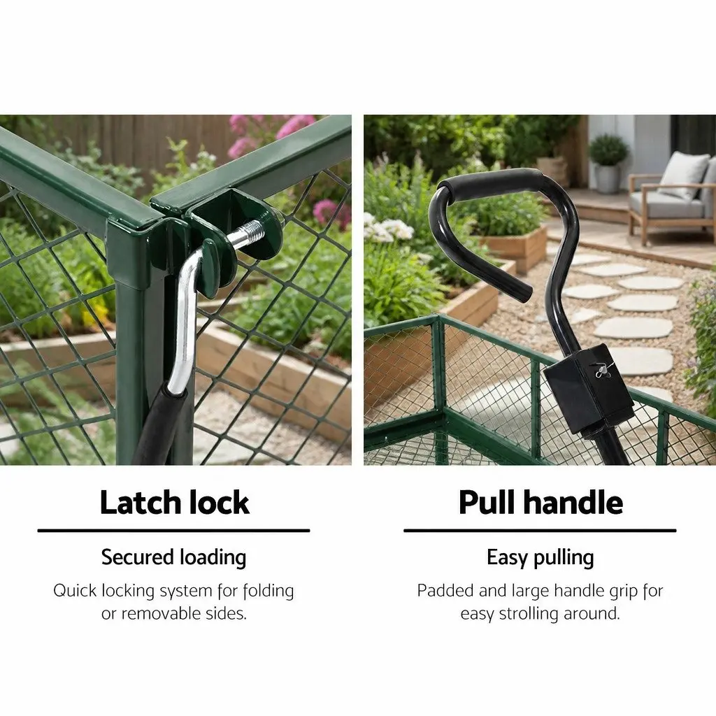 Mesh Garden Cart Heavy-Duty Outdoor Transport Storage Green 96cm Steel