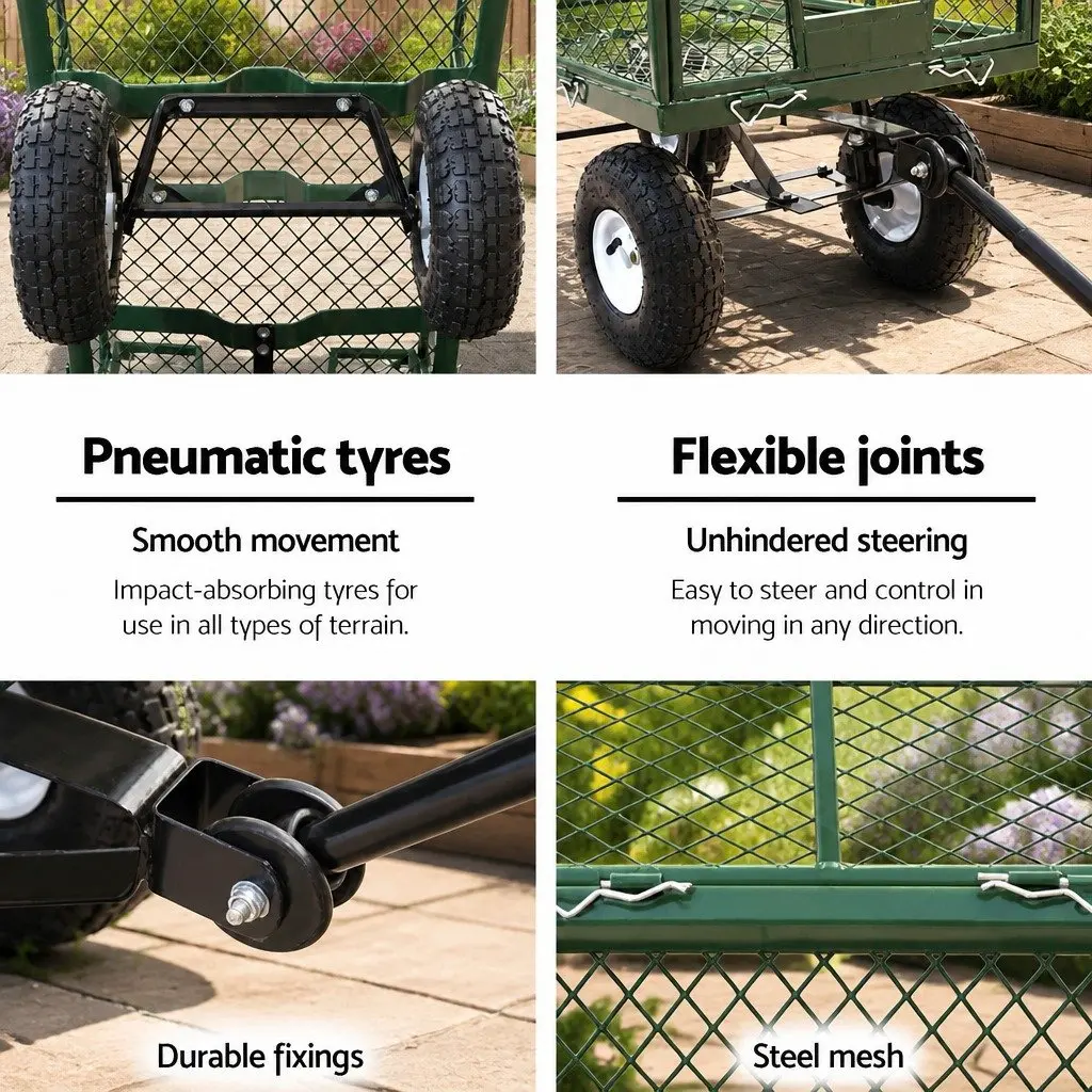 Mesh Garden Cart Heavy-Duty Outdoor Transport Storage Green 96cm Steel