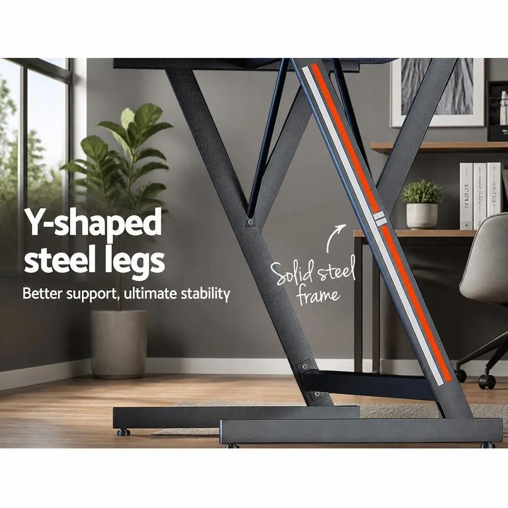 Gaming Desk Two Tier 100CM Black MDF Steel Y-Shaped Legs