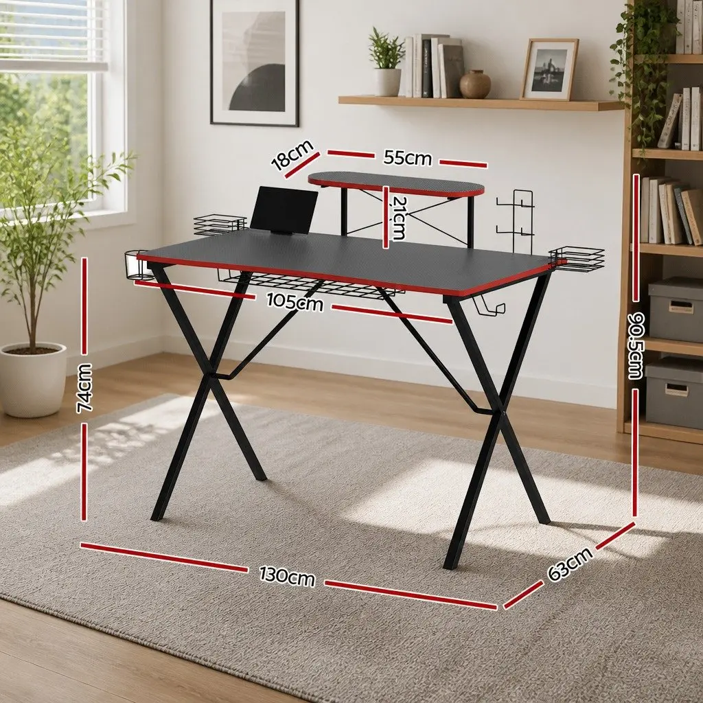 Gaming Desk Two-Tier Black 105CM MDF Steel