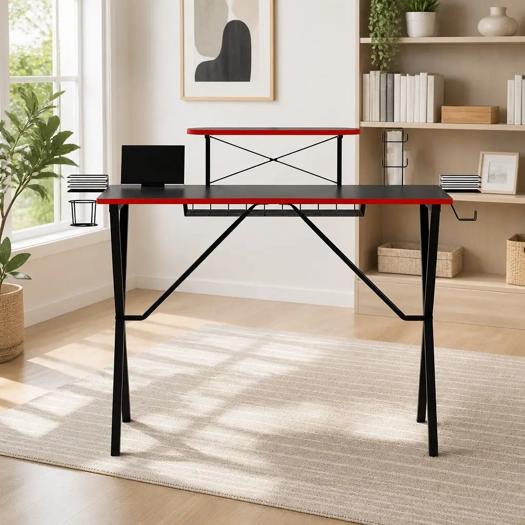 Gaming Desk Two-Tier Black 105CM MDF Steel