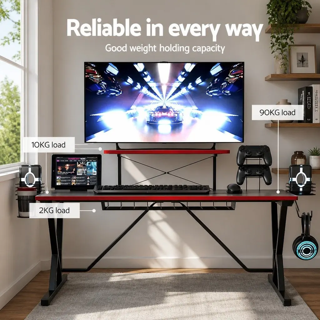 Gaming Desk Two-Tier Black 105CM MDF Steel