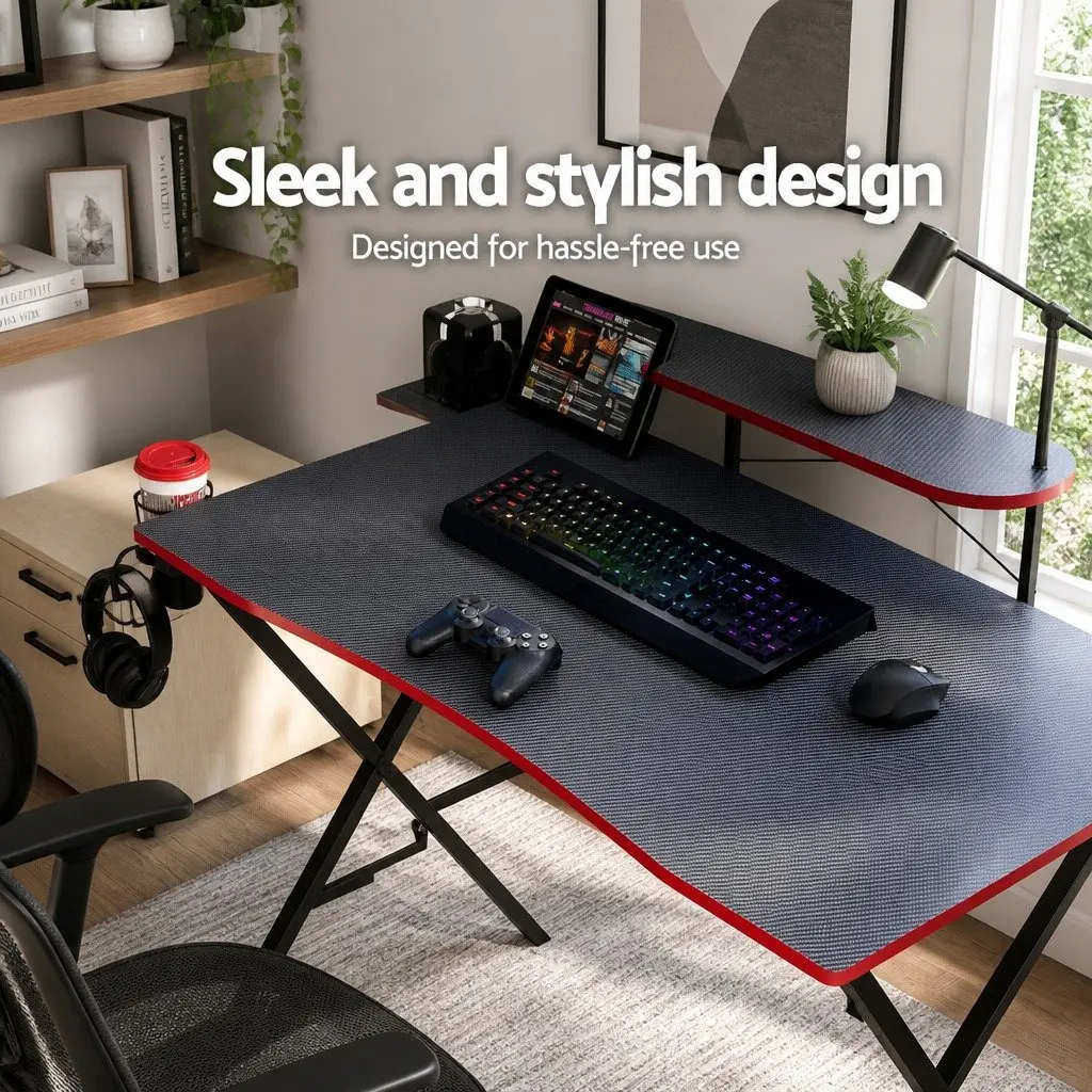Gaming Desk Two-Tier Black 105CM MDF Steel