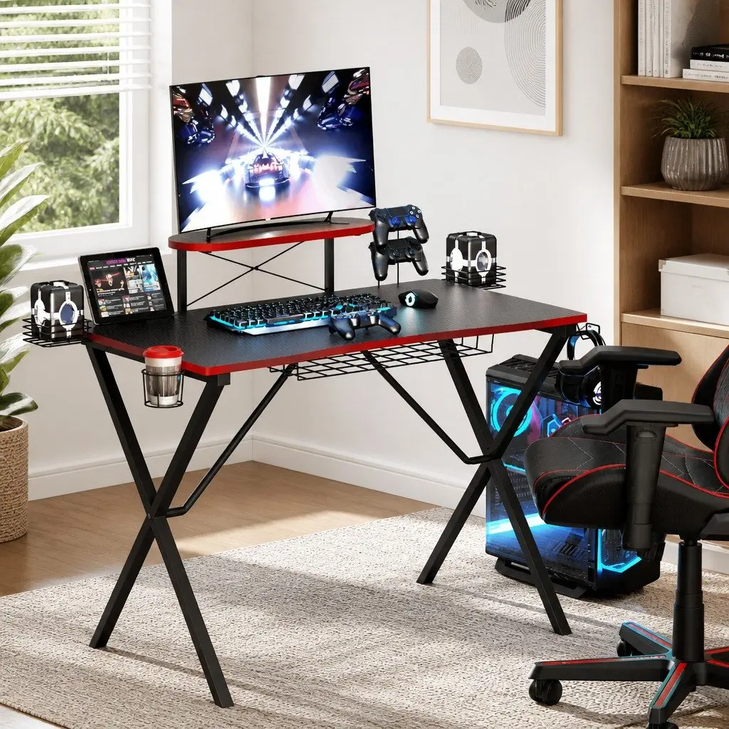 Gaming Desk Two-Tier Black 105CM MDF Steel