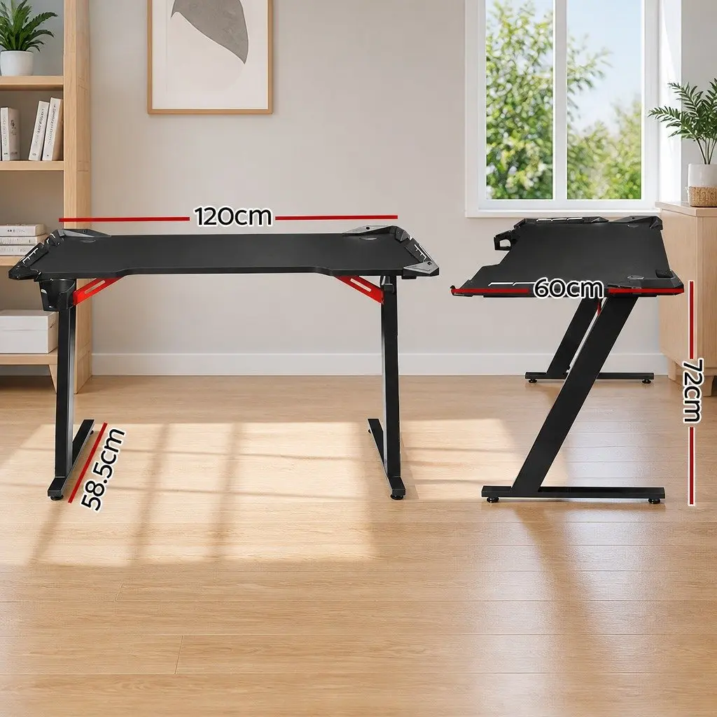 Gaming Desk Computer Desk 120CM LED Light Home Office Workstation Table