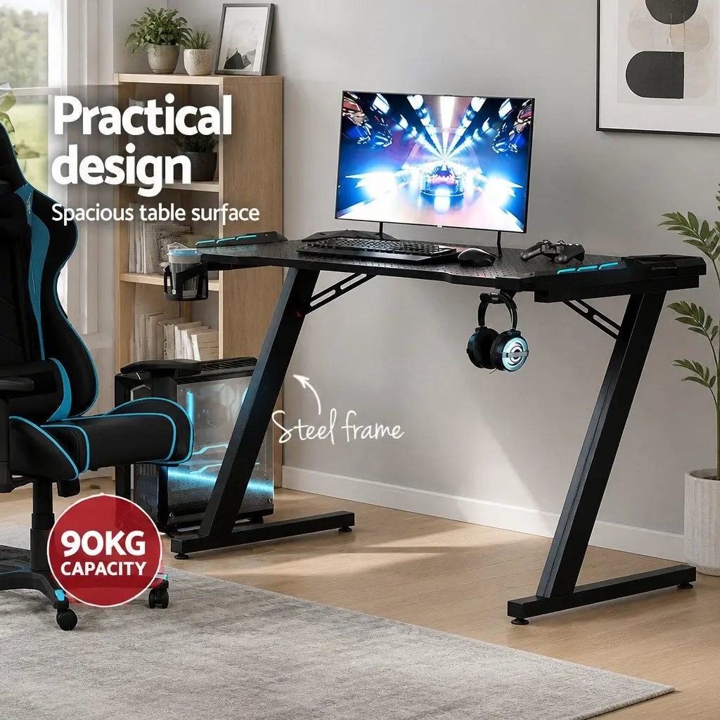Gaming Desk Computer Desk 120CM LED Light Home Office Workstation Table