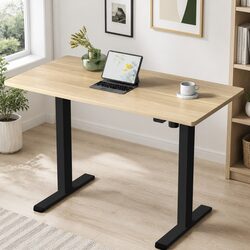 Motorised Standing Desk Adjustable Height Frame Oak Desktop 140cm Office