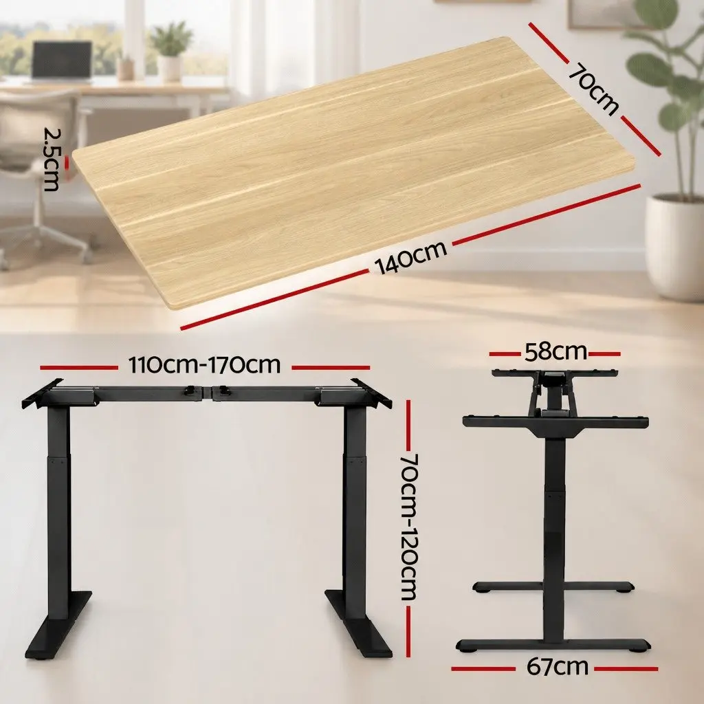 Height Adjustable Dual Motor Office Desk Frame Oak Desktop 140cm