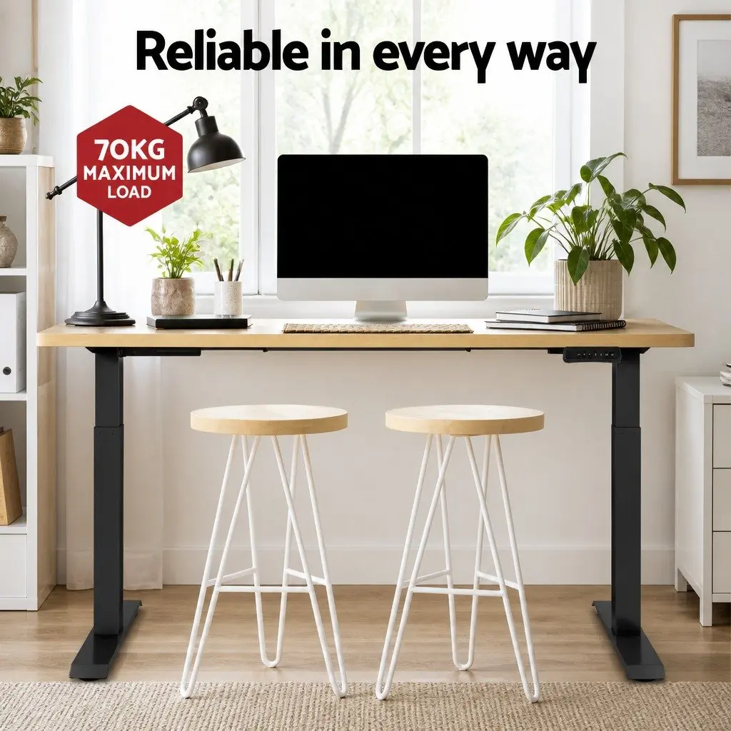 Height Adjustable Dual Motor Office Desk Frame Oak Desktop 140cm