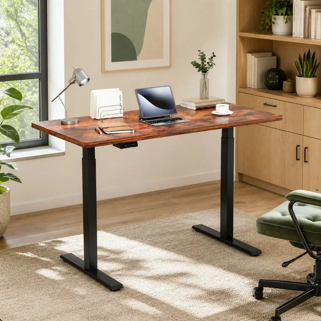 Motorised Standing Desk Dual Motor Height Adjustable Frame 140cm Rustic Brown Particle Board