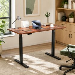Rustic Brown Motorised Standing Desk with Dual Motors