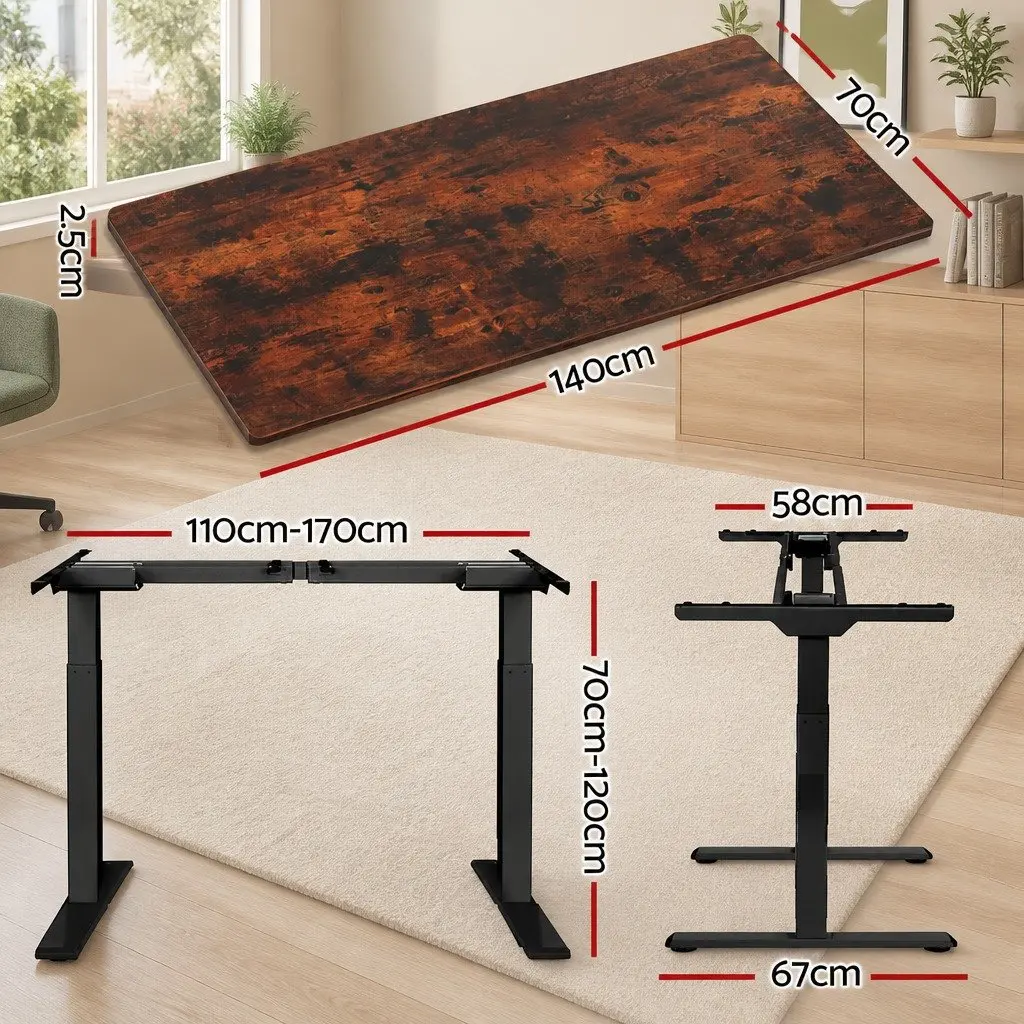 Motorised Standing Desk Dual Motor Height Adjustable Frame 140cm Rustic Brown Particle Board