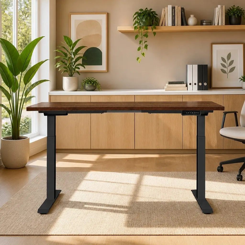 Motorised Standing Desk Dual Motor Height Adjustable Frame 140cm Rustic Brown Particle Board