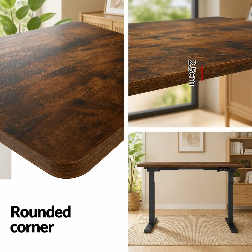 Motorised Standing Desk Dual Motor Height Adjustable Frame 140cm Rustic Brown Particle Board