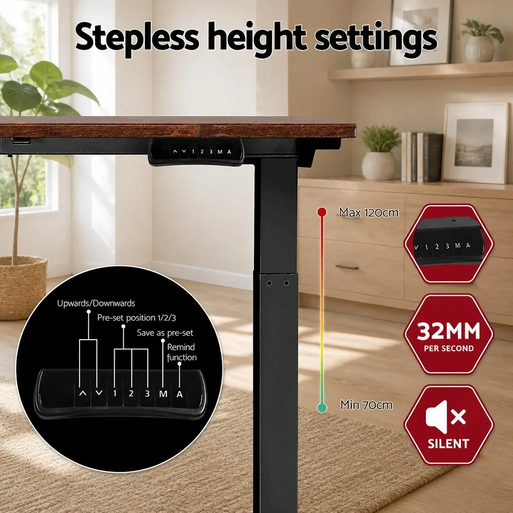 Motorised Standing Desk Dual Motor Height Adjustable Frame 140cm Rustic Brown Particle Board