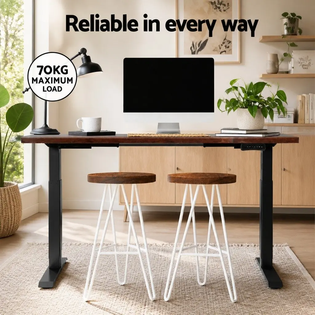 Motorised Standing Desk Dual Motor Height Adjustable Frame 140cm Rustic Brown Particle Board
