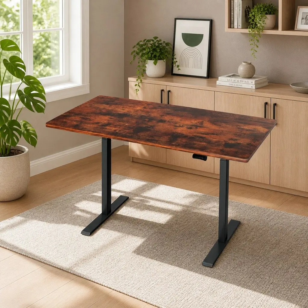 Motorised Standing Desk Dual Motor Height Adjustable Frame 140cm Rustic Brown Particle Board