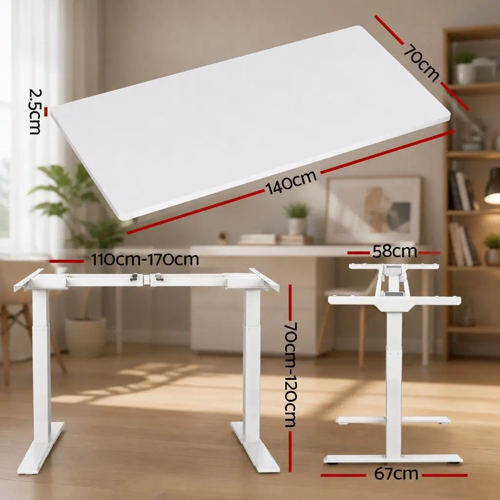 Motorised Standing Desk Dual Motor Height Adjustable Frame White 140cm Particle Board