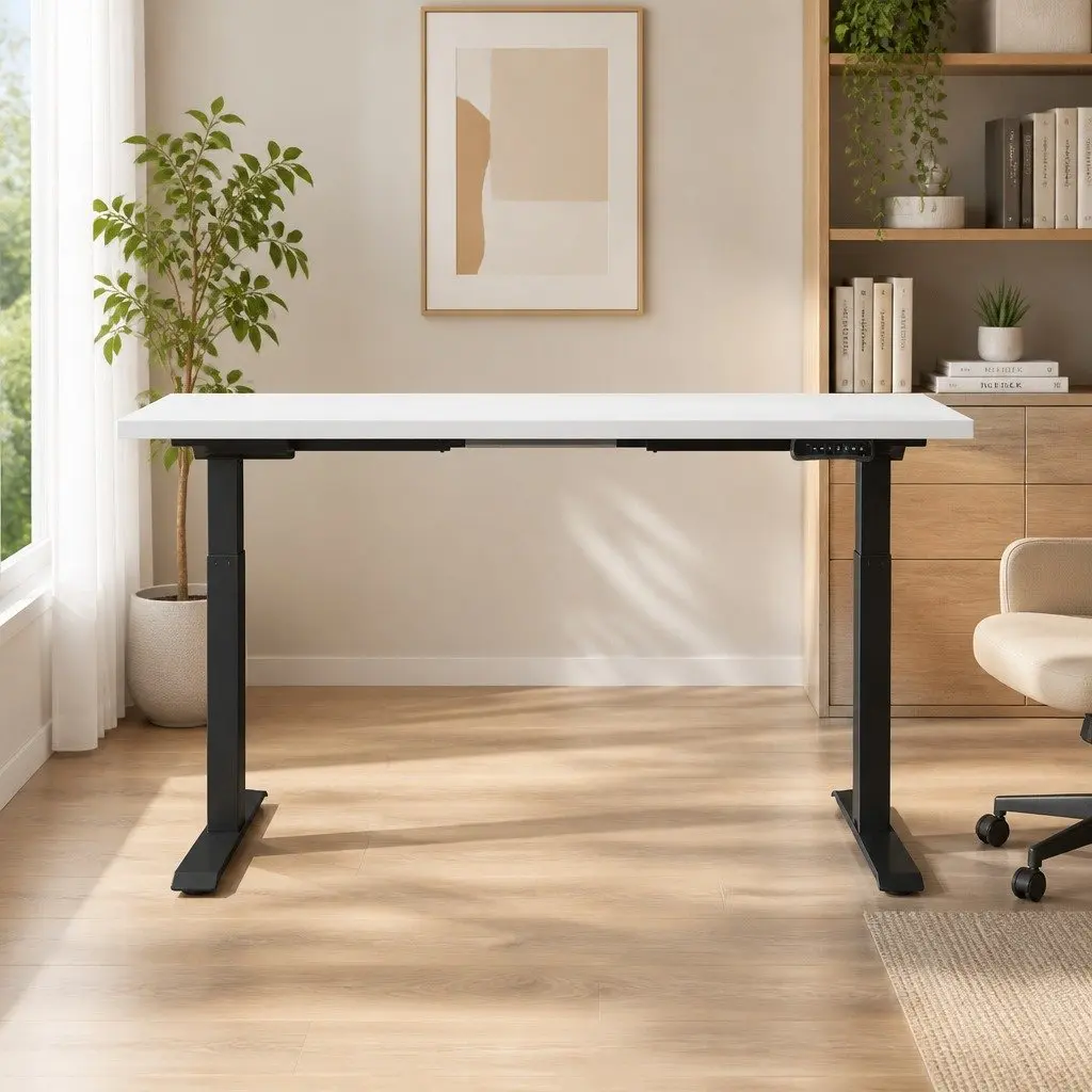 Motorised Standing Desk Dual Motor Height Adjustable Frame White 140cm Particle Board