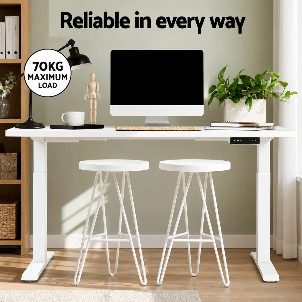 Motorised Standing Desk Dual Motor Height Adjustable Frame White 140cm Particle Board