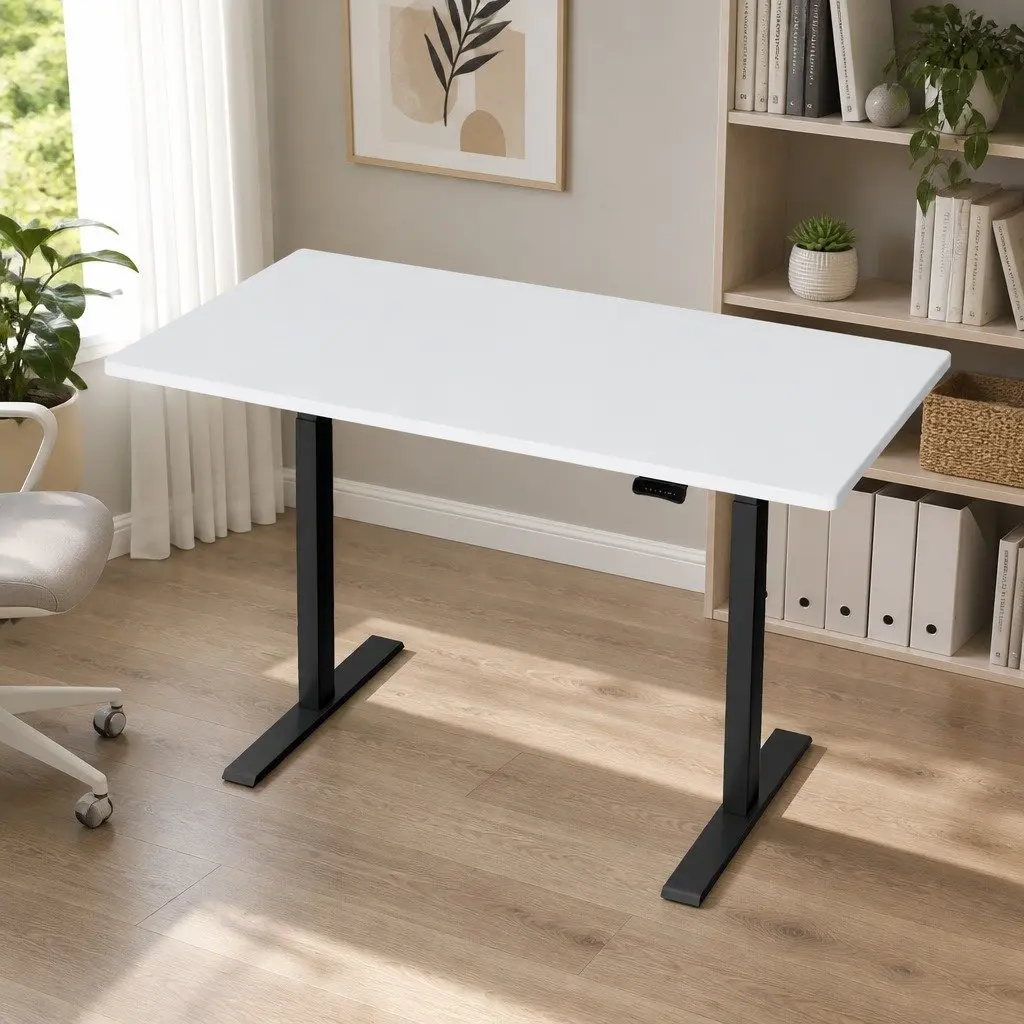 Motorised Standing Desk Dual Motor Height Adjustable Frame White 140cm Particle Board