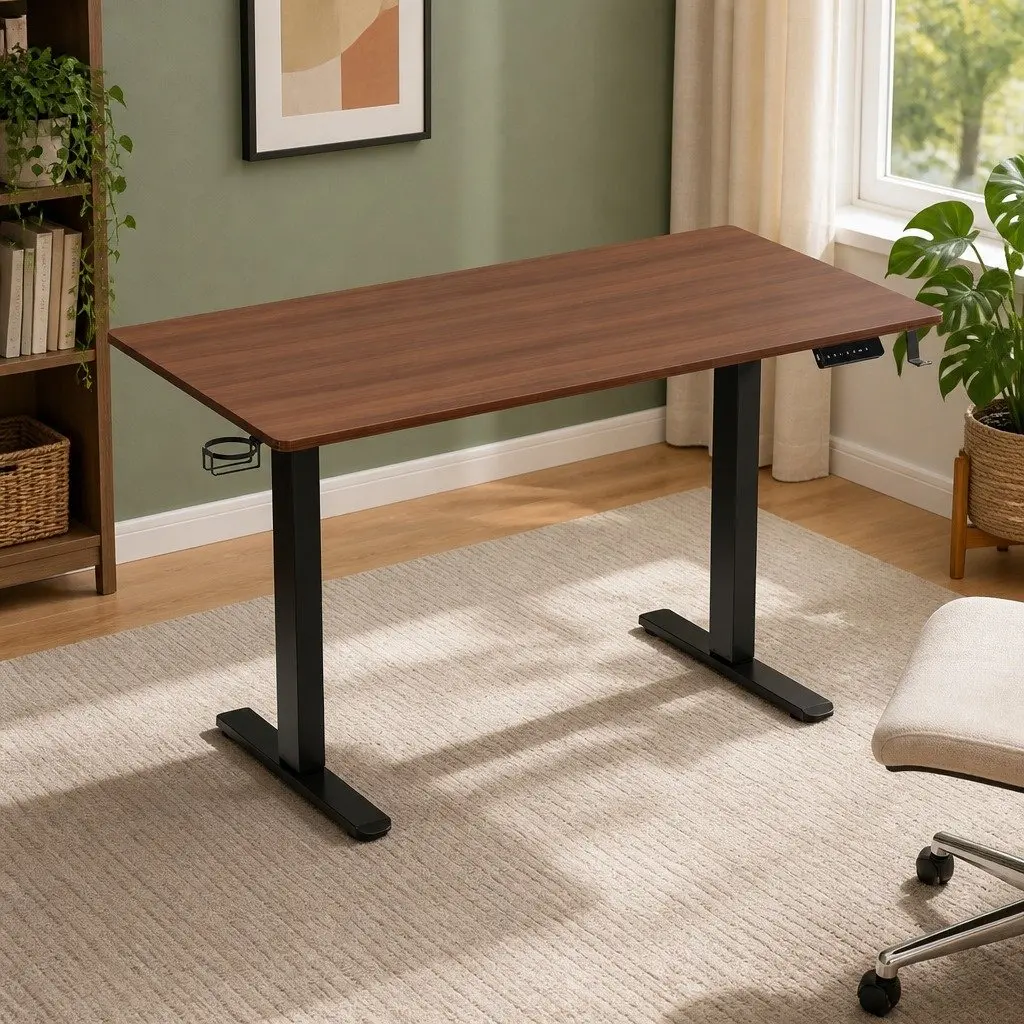 Electric Standing Desk Dual Motor Height Adjustable Walnut 140cm Particle Board