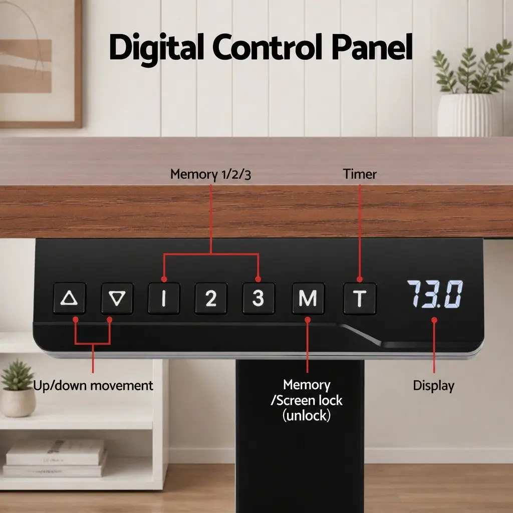 Electric Standing Desk Dual Motor Height Adjustable Walnut 140cm Particle Board
