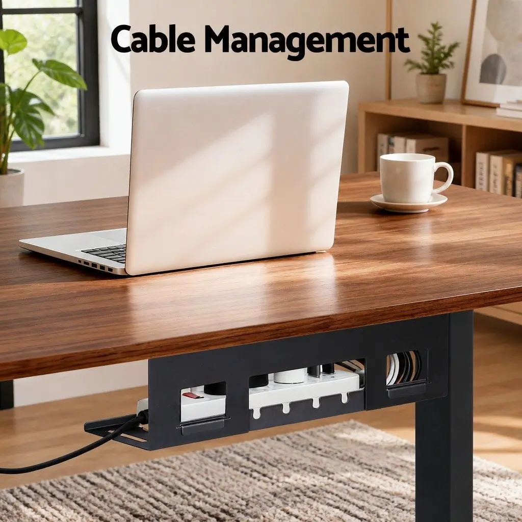 Electric Standing Desk Dual Motor Height Adjustable Walnut 140cm Particle Board