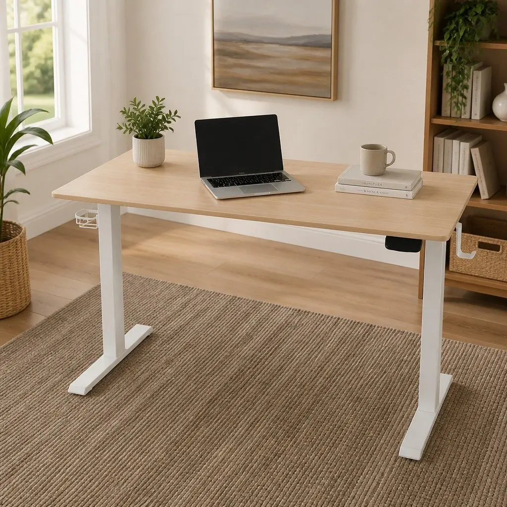 Electric Sit Stand Desk Height Adjustable Workstation Oak 140CM
