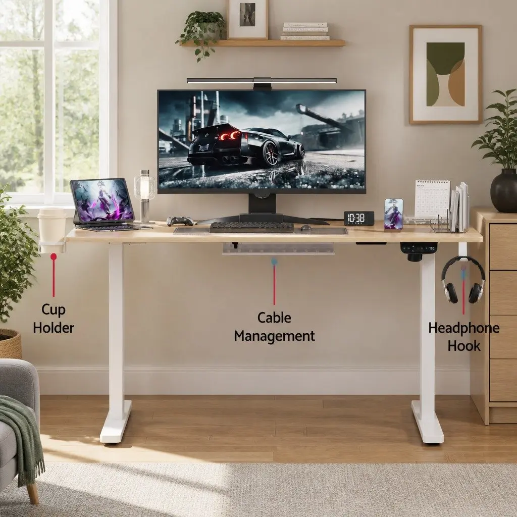 Electric Sit Stand Desk Height Adjustable Workstation Oak 140CM