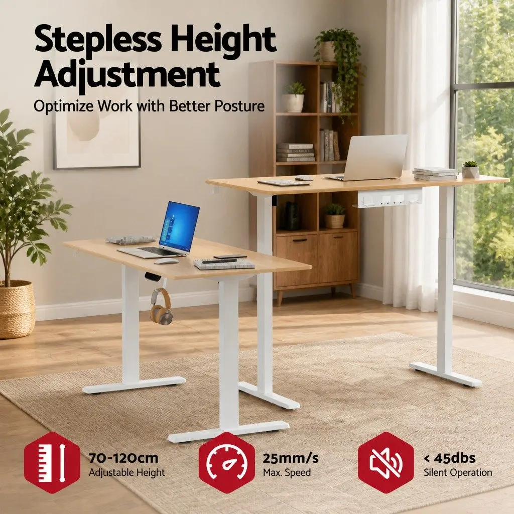 Electric Sit Stand Desk Height Adjustable Workstation Oak 140CM