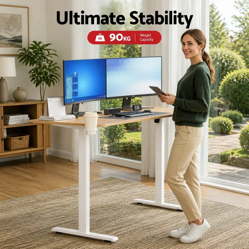 Electric Sit Stand Desk Height Adjustable Workstation Oak 140CM
