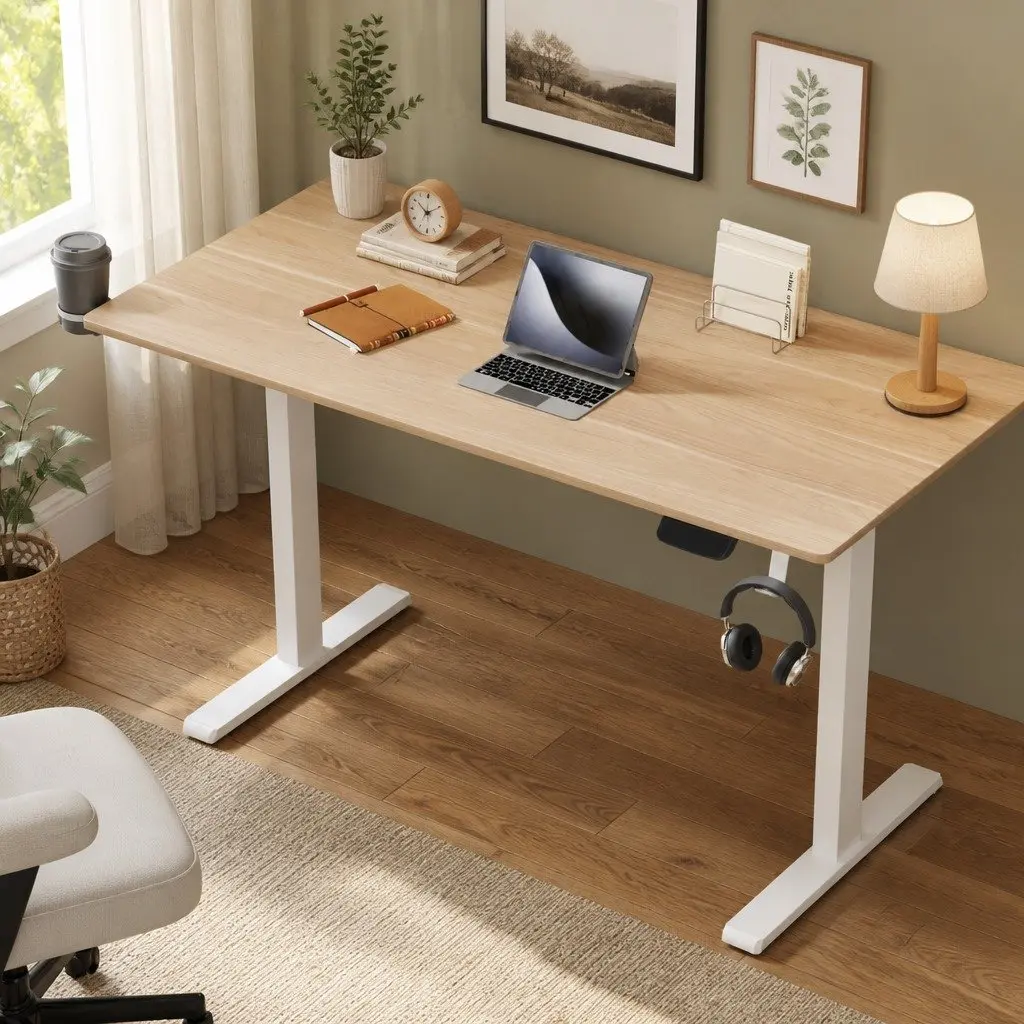 Electric Sit Stand Desk Height Adjustable Workstation Oak 140CM