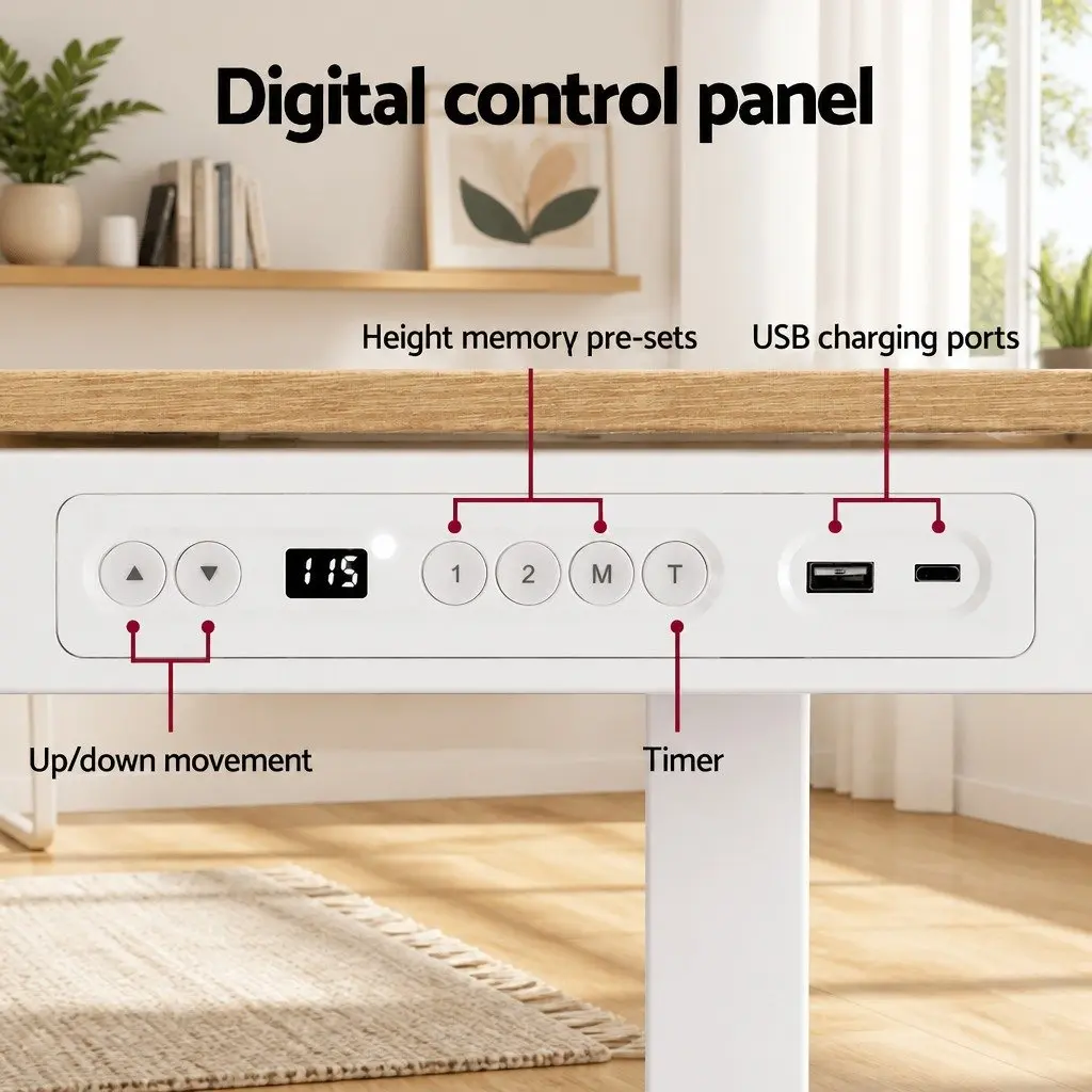 Electric Sit Stand Desk Motorised Dual Motor Height Adjustable 120cm Walnut Particle Board